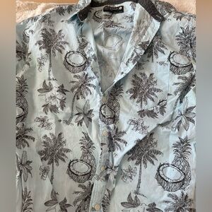 Retrofit Light Blue Shirt with Black Tropical Design